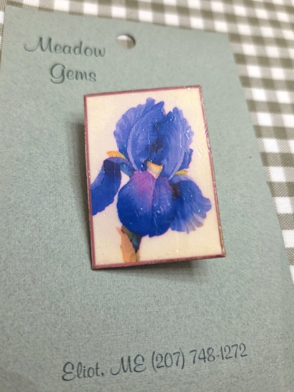 Vintage Meadow Gems Blue Iris Handmade Brooch Pin Eliot Maine - NEW
